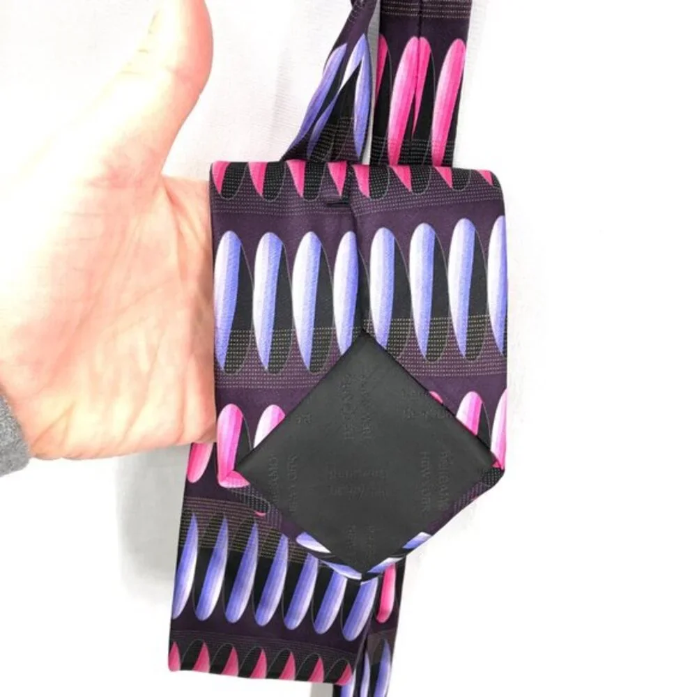 BERGAMO NEW YORK Handmade 100% Silk Tie necktie retro abstract Black pink purple